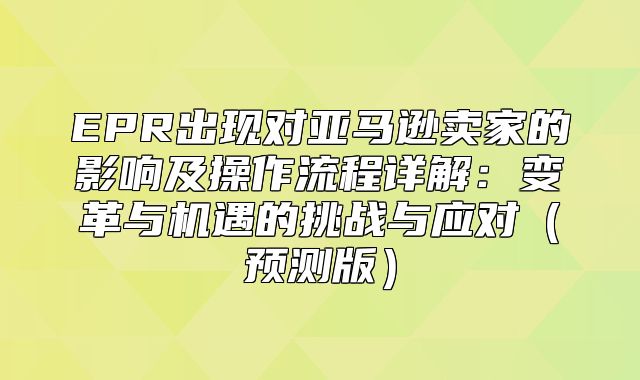 EPR出现对亚马逊卖家的影响及操作流程详解：变革与机遇的挑战与应对预测版