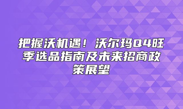 把握沃机遇！沃尔玛Q4旺季选品指南及未来招商政策展望