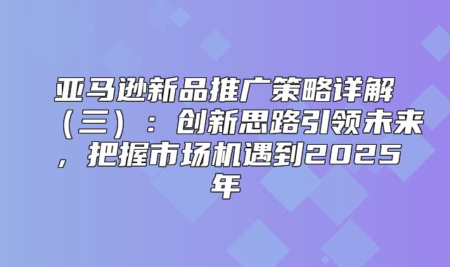 亚马逊新品推广策略详解三：创新思路引领未来，把握市场机遇到2025年