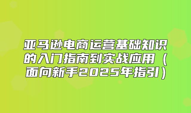 亚马逊电商运营基础知识的入门指南到实战应用面向新手2025年指引
