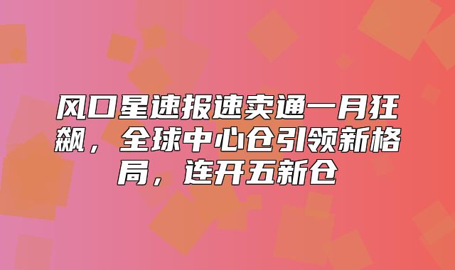 风口星速报速卖通一月狂飙，全球中心仓引领新格局，连开五新仓
