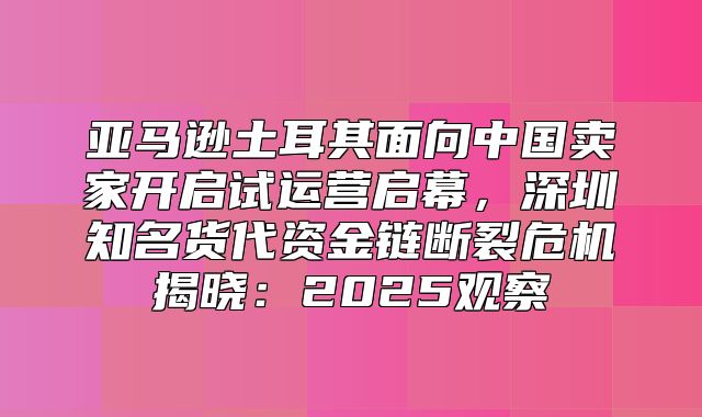 亚马逊土耳其面向中国卖家开启试运营启幕，深圳知名货代资金链断裂危机揭晓：2025观察