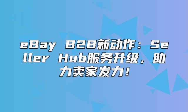 eBay B2B新动作：Seller Hub服务升级，助力卖家发力！