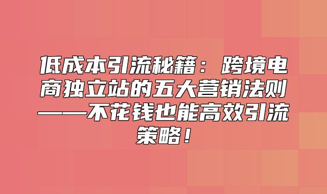 低成本引流秘籍：跨境电商独立站的五大营销法则——不花钱也能高效引流策略！