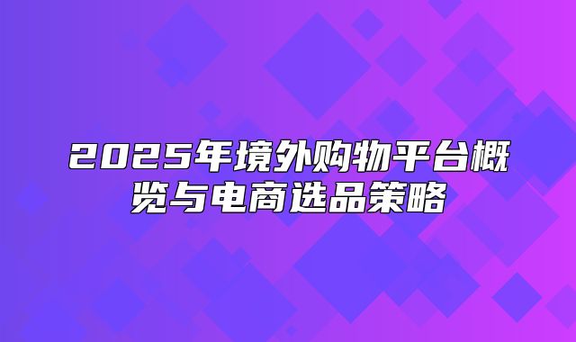 2025年境外购物平台概览与电商选品策略
