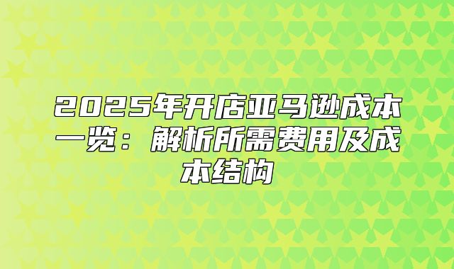 2025年开店亚马逊成本一览：解析所需费用及成本结构