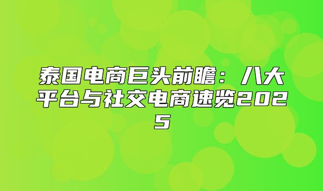 泰国电商巨头前瞻：八大平台与社交电商速览2025