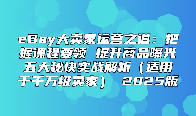 eBay大卖家运营之道：把握课程要领 提升商品曝光五大秘诀实战解析适用于千万级卖家 2025版