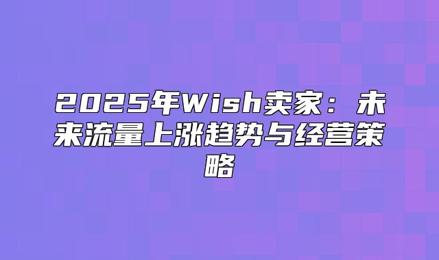2025年Wish卖家：未来流量上涨趋势与经营策略