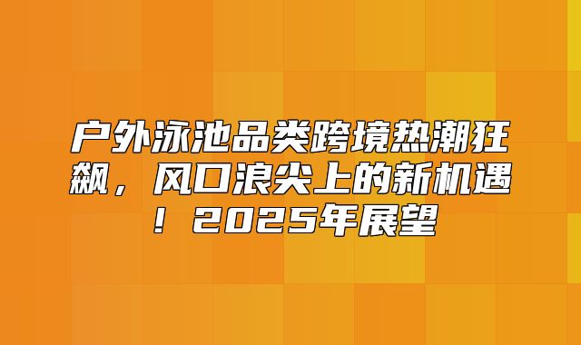 户外泳池品类跨境热潮狂飙，风口浪尖上的新机遇！2025年展望