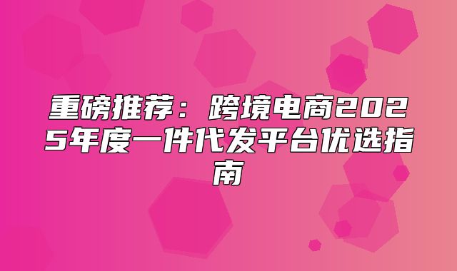 重磅推荐：跨境电商2025年度一件代发平台优选指南