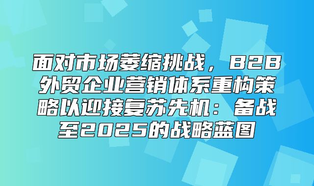 面对市场萎缩挑战，B2B外贸企业营销体系重构策略以迎接复苏先机：备战至2025的战略蓝图