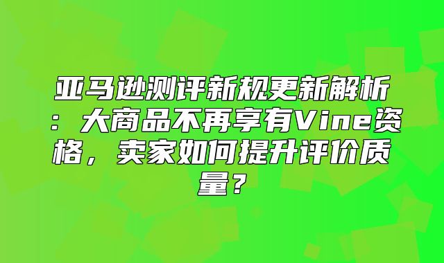 亚马逊测评新规更新解析：大商品不再享有Vine资格，卖家如何提升评价质量？