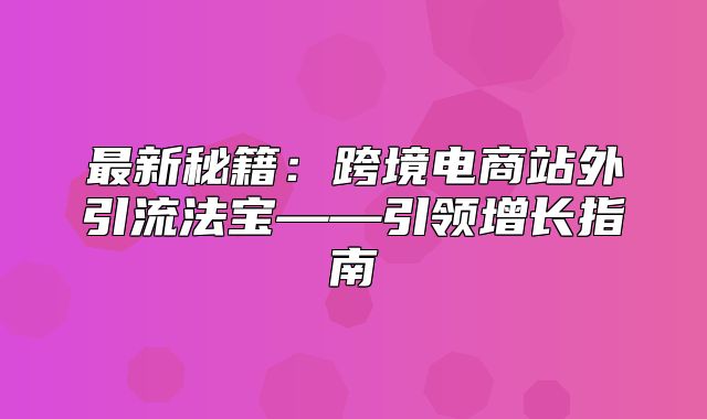 最新秘籍：跨境电商站外引流法宝——引领增长指南