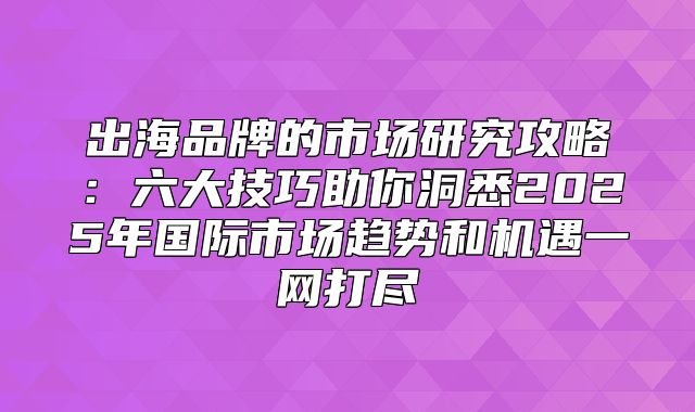 出海品牌的市场研究攻略：六大技巧助你洞悉2025年国际市场趋势和机遇一网打尽