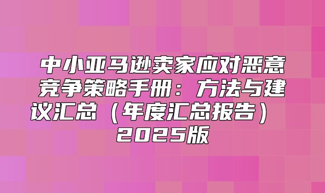 中小亚马逊卖家应对恶意竞争策略手册：方法与建议汇总年度汇总报告 2025版