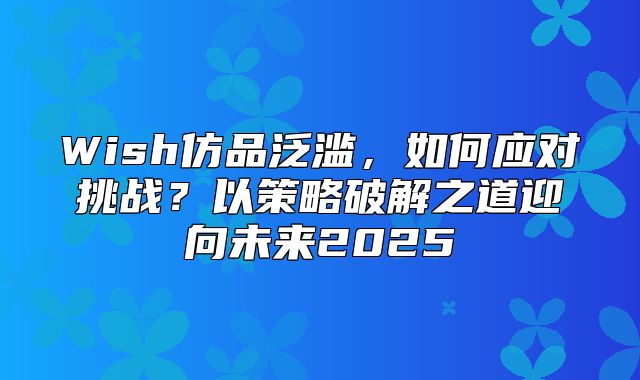 Wish仿品泛滥，如何应对挑战？以策略破解之道迎向未来2025
