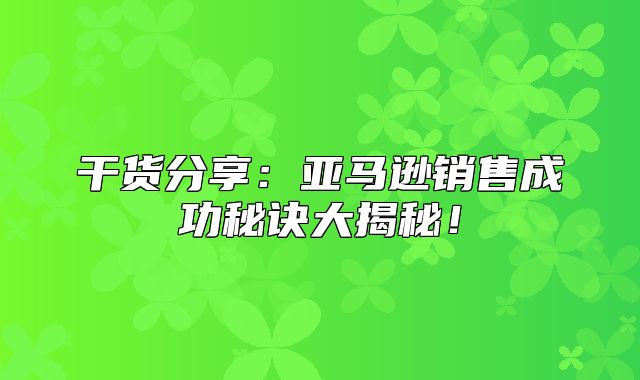干货分享：亚马逊销售成功秘诀大揭秘！