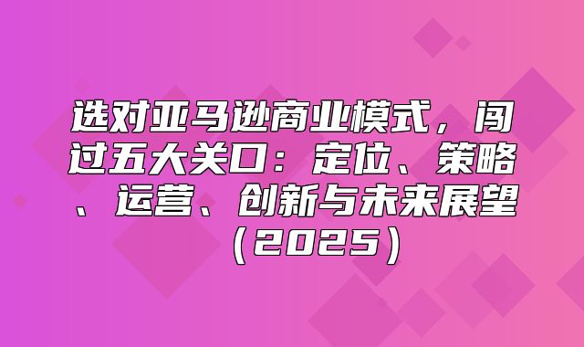 选对亚马逊商业模式，闯过五大关口：定位、策略、运营、创新与未来展望2025