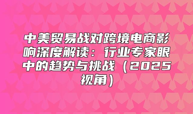 中美贸易战对跨境电商影响深度解读：行业专家眼中的趋势与挑战2025视角