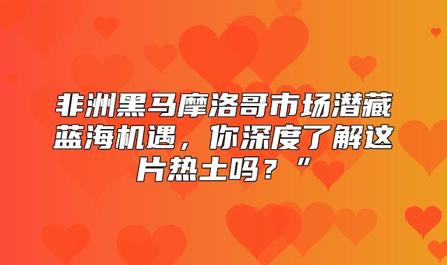非洲黑马摩洛哥市场潜藏蓝海机遇，你深度了解这片热土吗？”