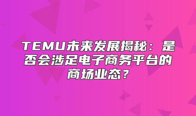 TEMU未来发展揭秘：是否会涉足电子商务平台的商场业态？
