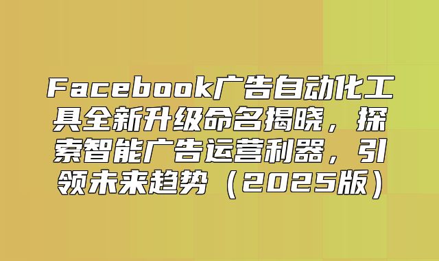 Facebook广告自动化工具全新升级命名揭晓，探索智能广告运营利器，引领未来趋势2025版