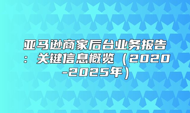 亚马逊商家后台业务报告：关键信息概览2020-2025年
