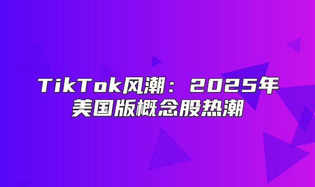 TikTok风潮：2025年美国版概念股热潮