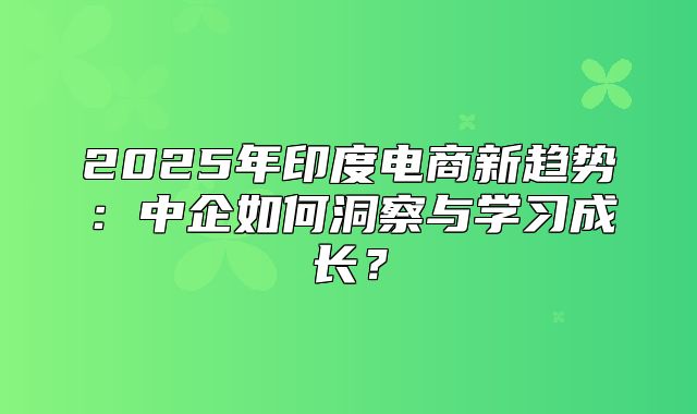 2025年印度电商新趋势：中企如何洞察与学习成长？