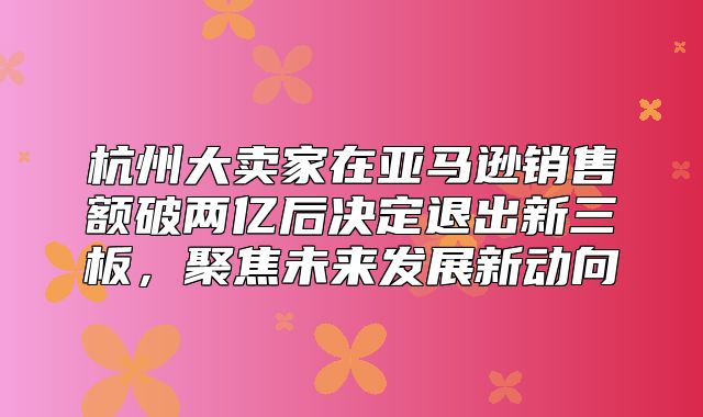 杭州大卖家在亚马逊销售额破两亿后决定退出新三板，聚焦未来发展新动向