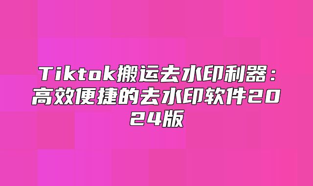 Tiktok搬运去水印利器：高效便捷的去水印软件2025版