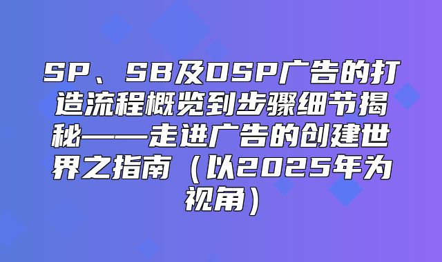 SP、SB及DSP广告的打造流程概览到步骤细节揭秘——走进广告的创建世界之指南以2025年为视角
