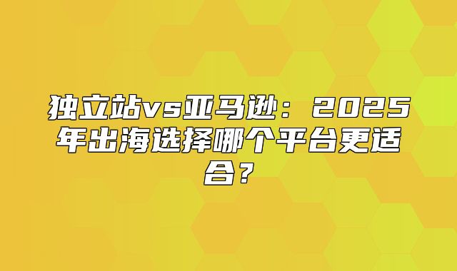 独立站vs亚马逊：2025年出海选择哪个平台更适合？