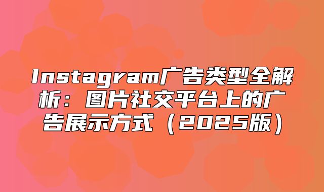 Instagram广告类型全解析：图片社交平台上的广告展示方式2025版