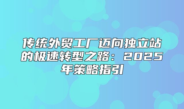 传统外贸工厂迈向独立站的极速转型之路：2025年策略指引