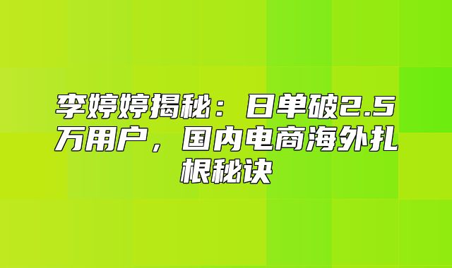 李婷婷揭秘：日单破2.5万用户，国内电商海外扎根秘诀