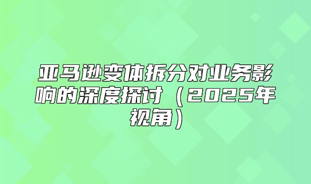 亚马逊变体拆分对业务影响的深度探讨2025年视角