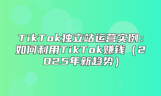 TikTok独立站运营实例：如何利用TikTok赚钱2025年新趋势
