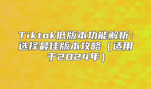 Tiktok低版本功能解析：选择最佳版本攻略适用于2025年