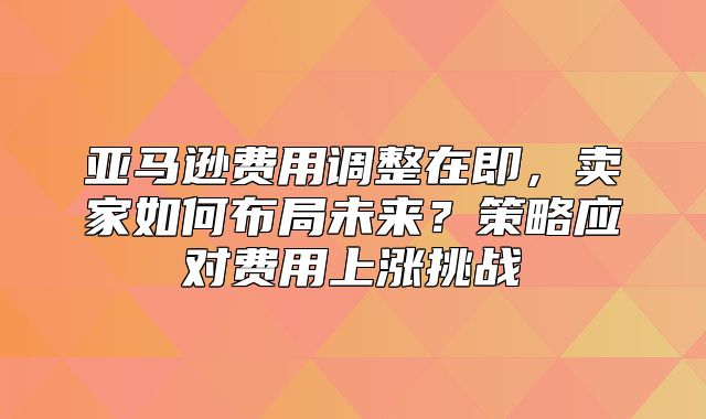 亚马逊费用调整在即，卖家如何布局未来？策略应对费用上涨挑战