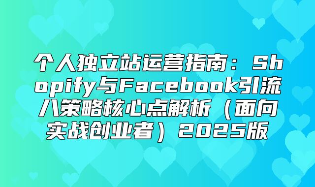 个人独立站运营指南：Shopify与Facebook引流八策略核心点解析面向实战创业者2025版
