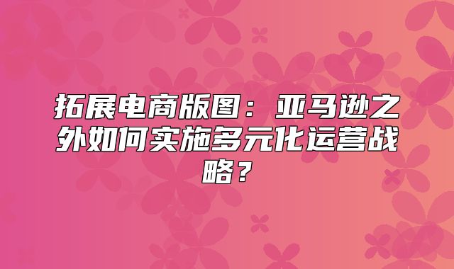 拓展电商版图：亚马逊之外如何实施多元化运营战略？