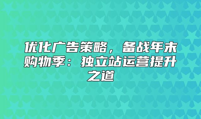 优化广告策略，备战年末购物季：独立站运营提升之道