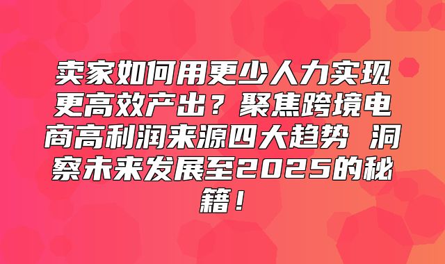 卖家如何用更少人力实现更高效产出？聚焦跨境电商高利润来源四大趋势 洞察未来发展至2025的秘籍！