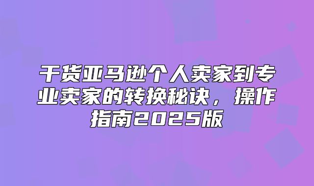 干货亚马逊个人卖家到专业卖家的转换秘诀，操作指南2025版