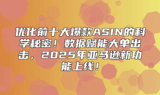 优化前十大爆款ASIN的科学秘密！数据赋能大单出击，2025年亚马逊新功能上线！