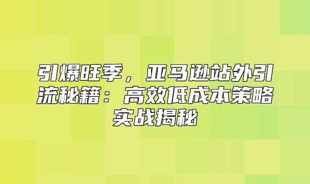 引爆旺季，亚马逊站外引流秘籍：高效低成本策略实战揭秘