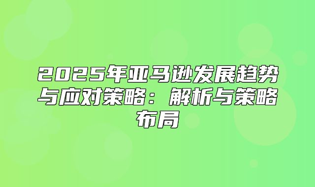 2025年亚马逊发展趋势与应对策略：解析与策略布局