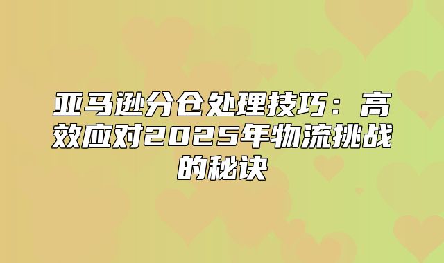 亚马逊分仓处理技巧：高效应对2025年物流挑战的秘诀
